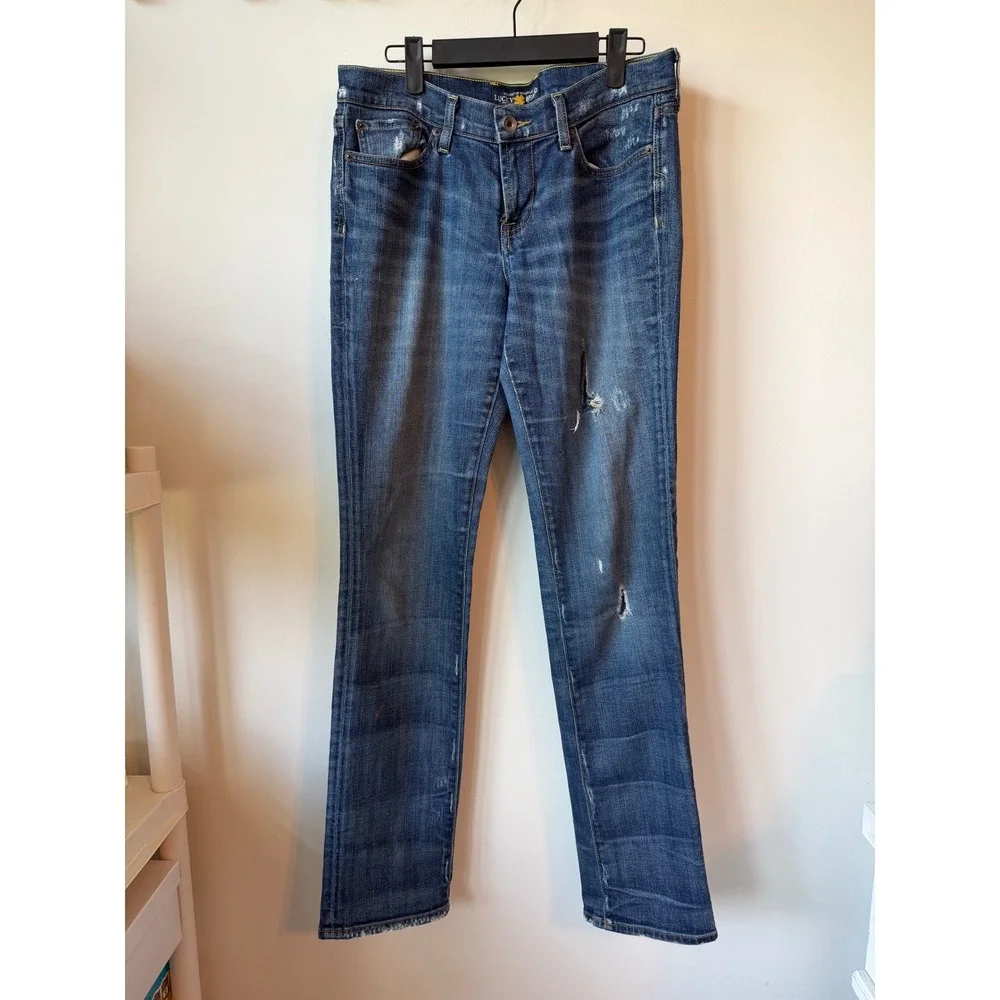 Lucky Brand Sweet N Straight Distressed Blue Jeans Size 6 28 Medium Wash